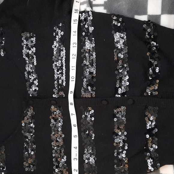 Twenty One Foever 21 Black Sequin 3/4 Sleeve Button Up Cardigan Sweater Size L - Picture 6 of 7